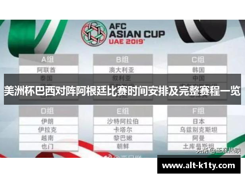 美洲杯巴西对阵阿根廷比赛时间安排及完整赛程一览